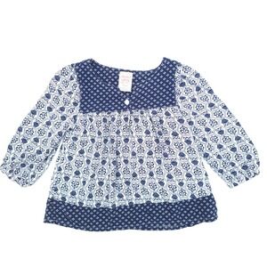 Faded Glory Girls Navy Blue White Owl Print Boho Rayon Blouse Top XS 4-5
